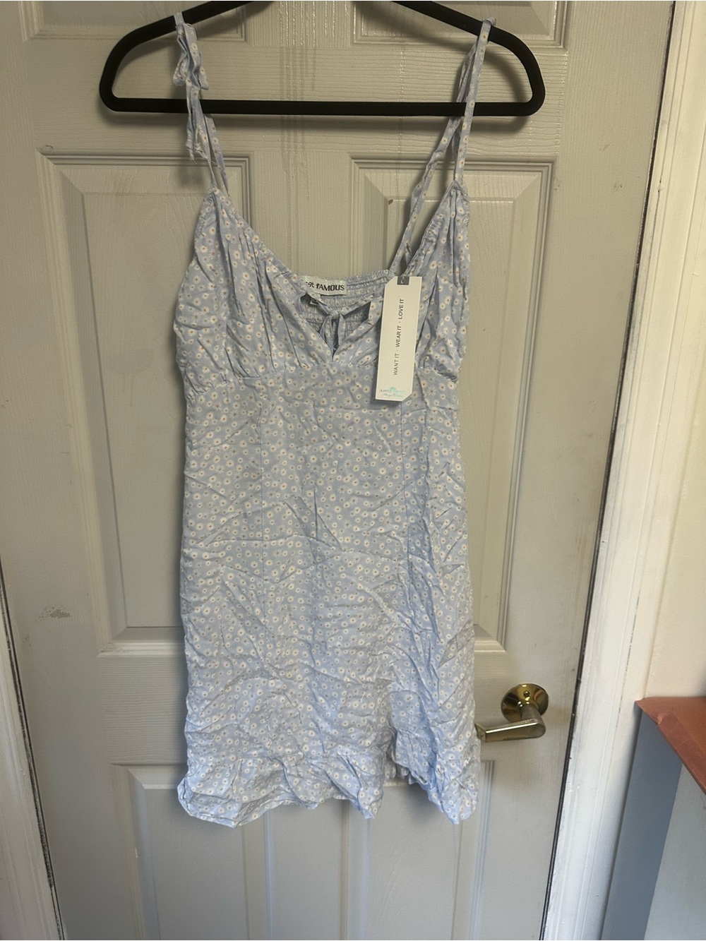 Almost Famous Light Blue Daisy Tie-Shoulder Dress
